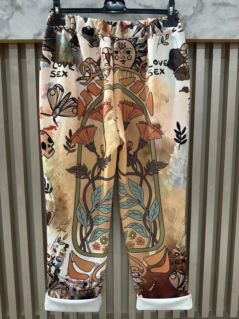 L534 Loowie Art Nouveau Sun & Floral Sweatpants One Size - Picture 1 of 2
